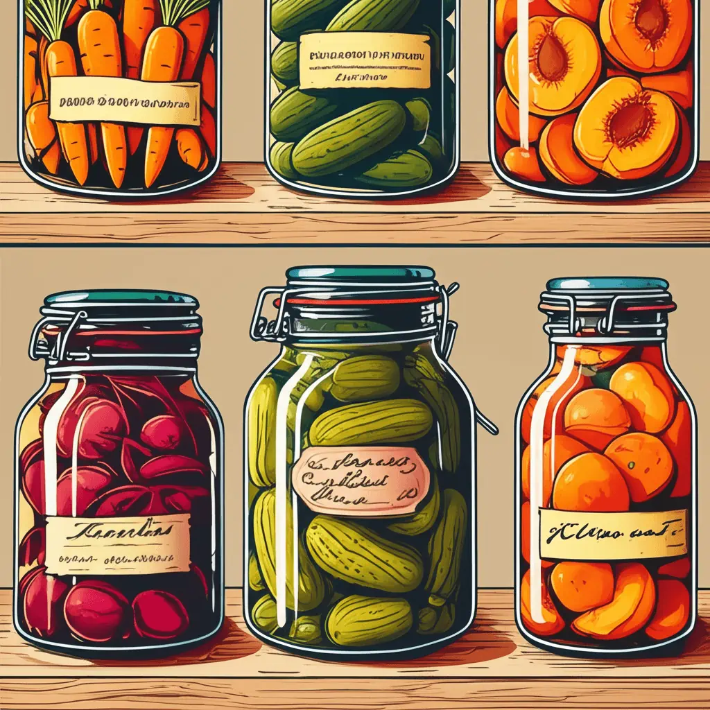 Preserved vegetables in jars